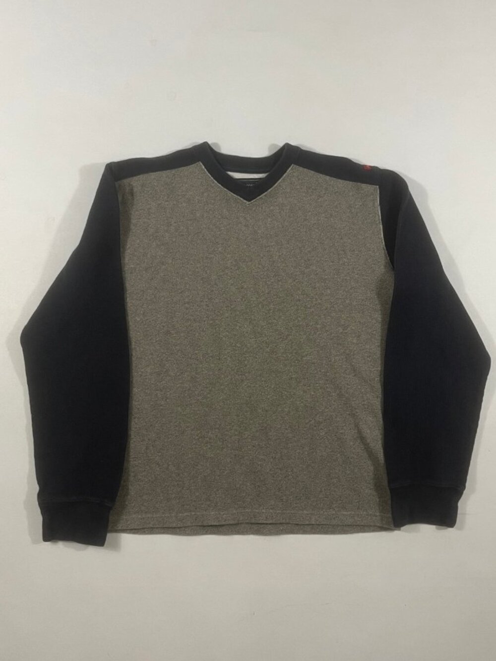 Vintage Abercrombie & Fitch Gray Black Colorblock Waffle Knit V-Neck Pullover XL